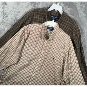 Ralph Lauren Button Down Shirt Mens 2XB Big Lot Bundle 2 Brown Beige Green